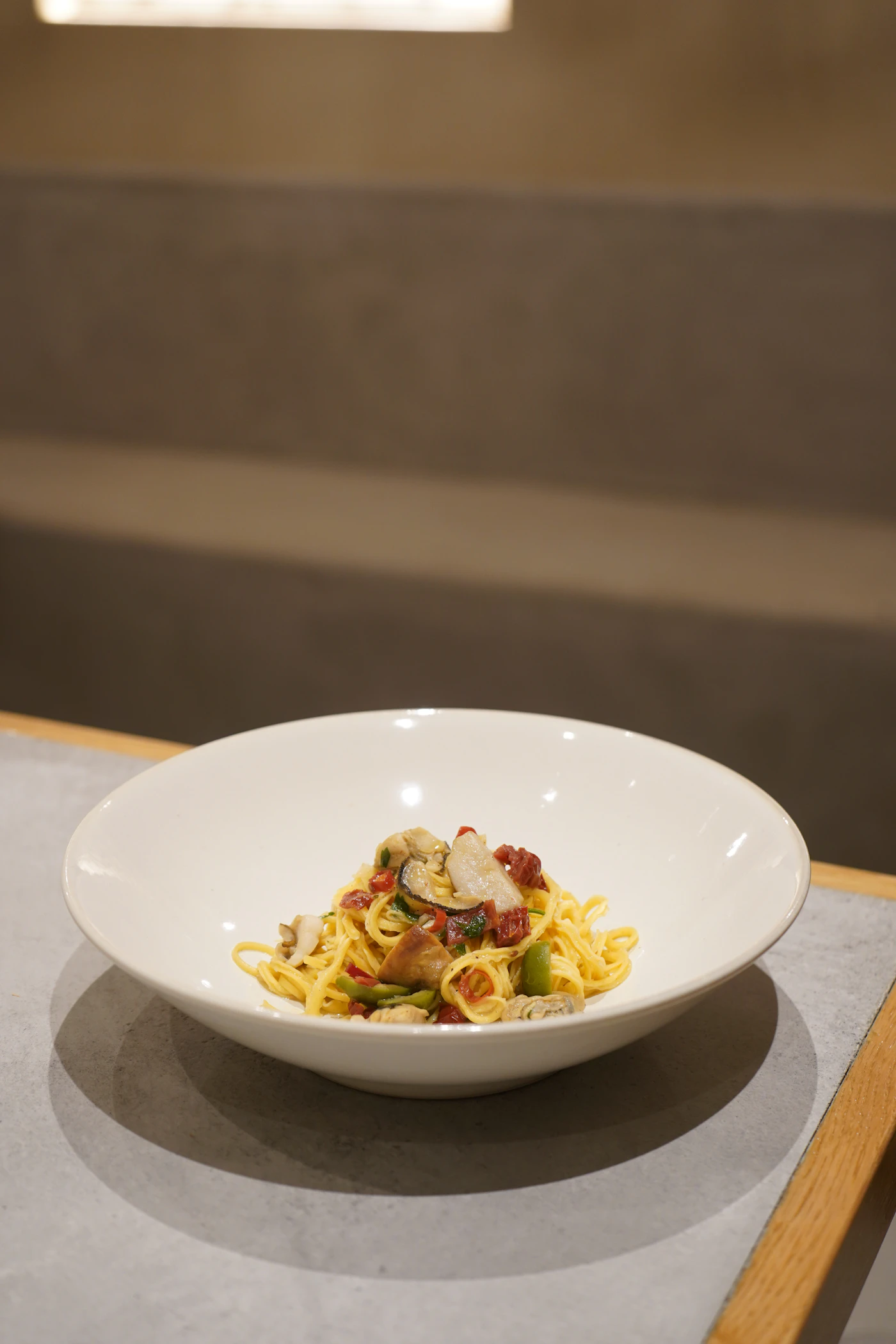 Vegetable linguine with roasted garlic and herbs