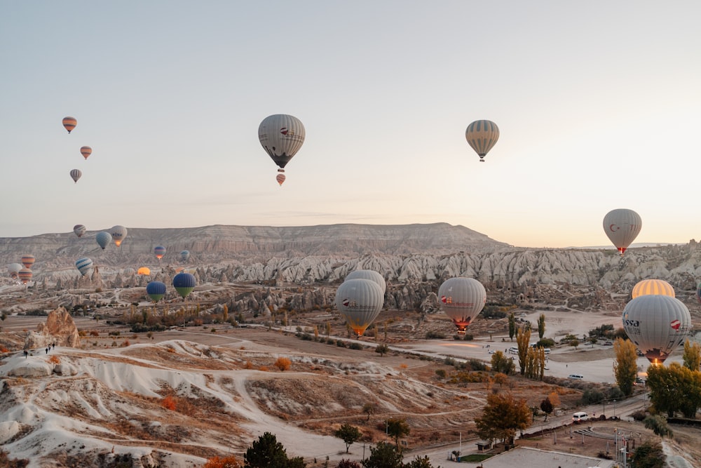 a group of hot air balloons in the sky