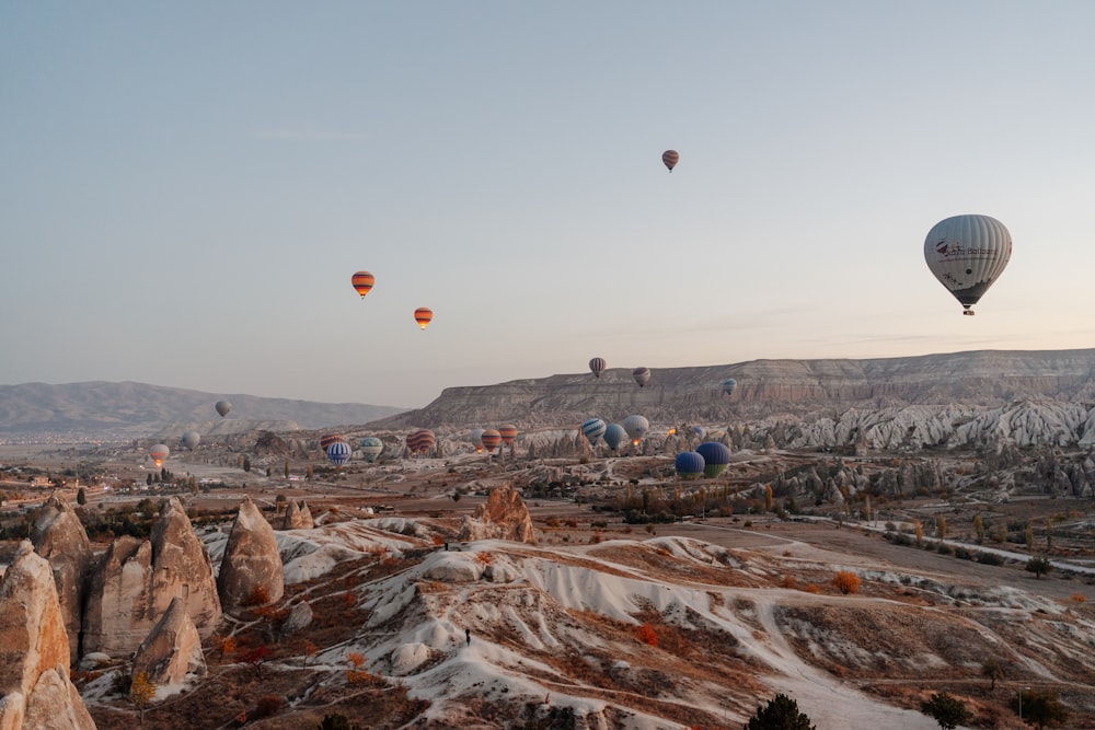 a group of hot air balloons in the sky