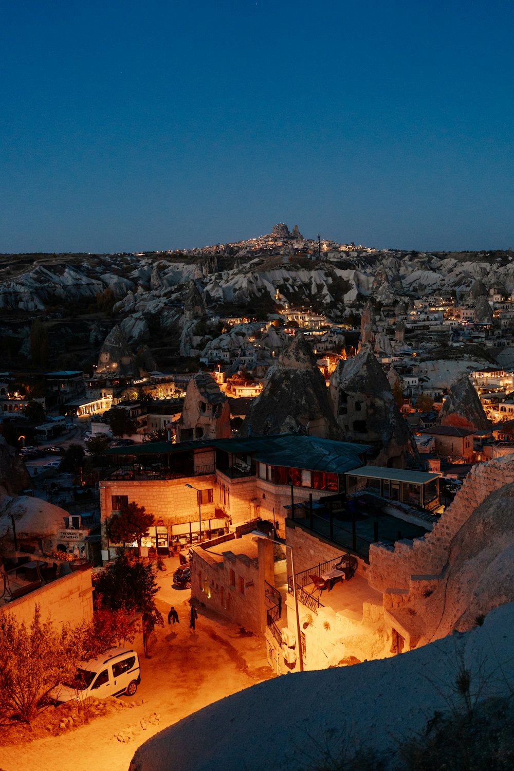 a town with snow on the ground