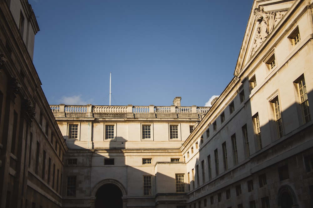 a group of buildings with a blue sky