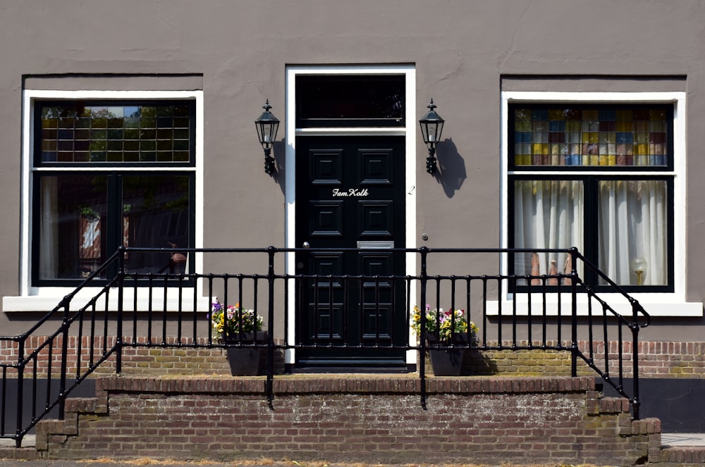 a black door on a building