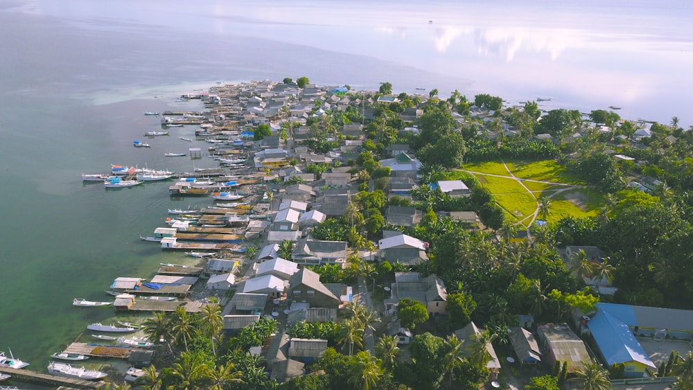 a body of water with boats and buildings by it