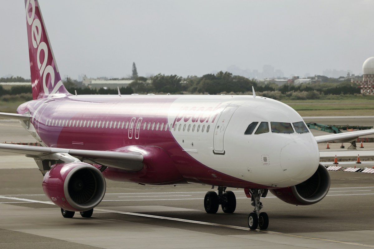 A passenger jet taxiing at Taoyuan International Airport