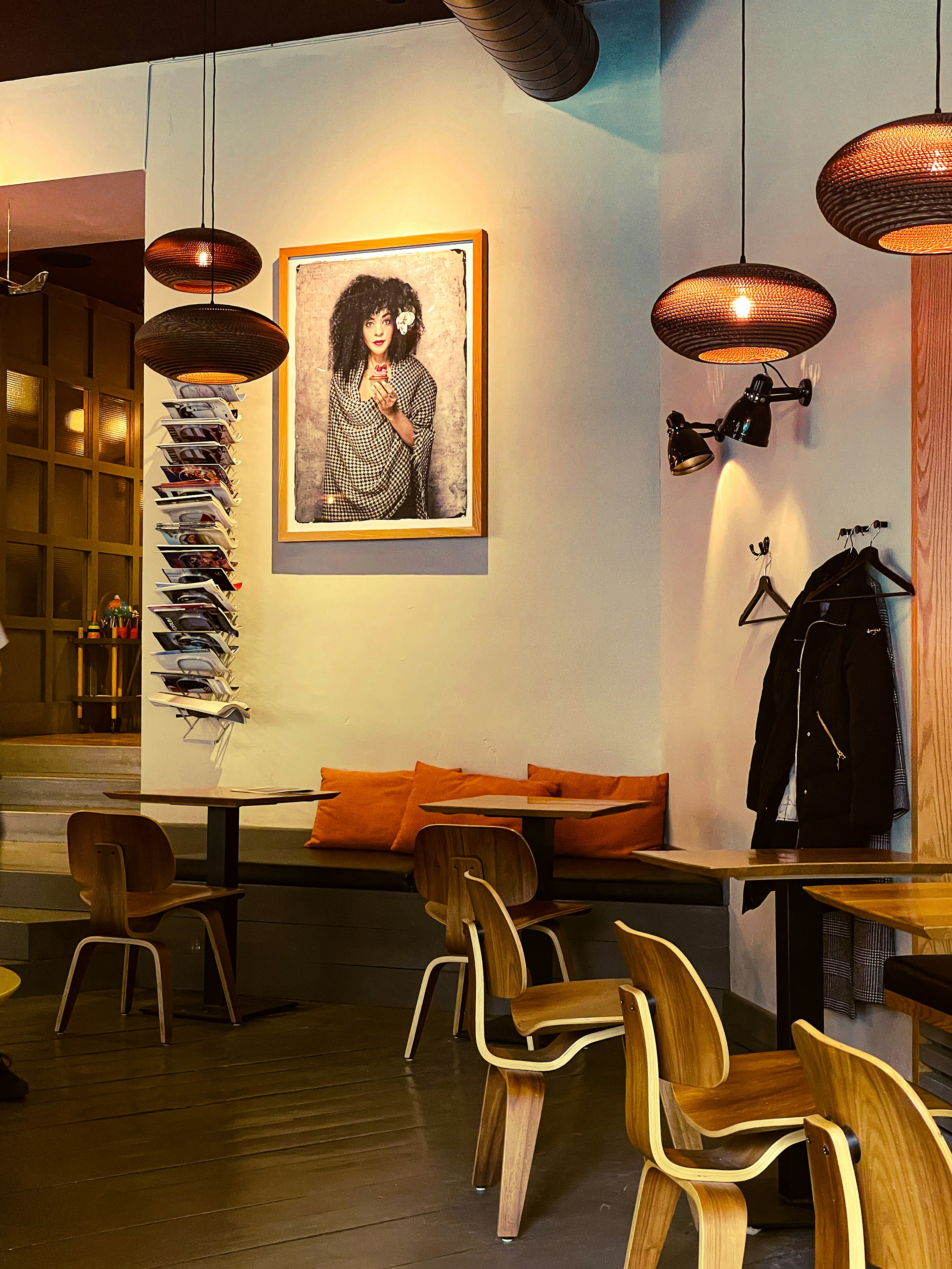 a room with tables and chairs