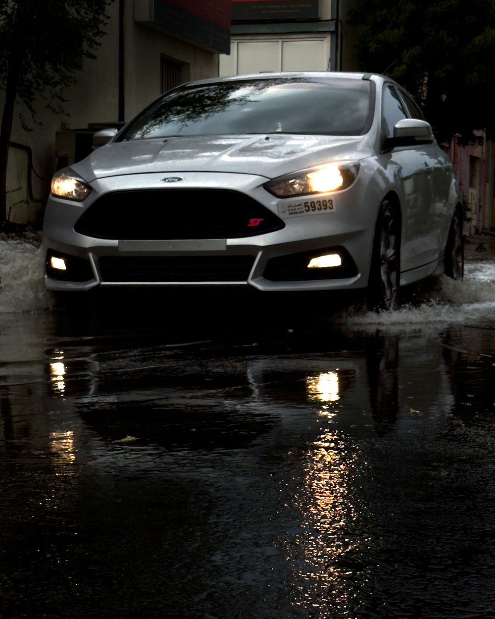 a car on a wet road