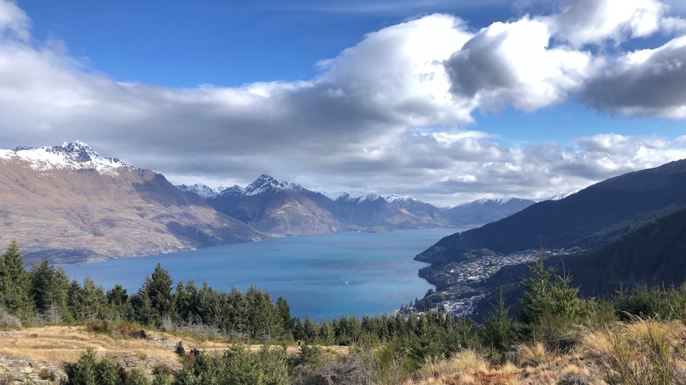 a lake surrounded by mountains