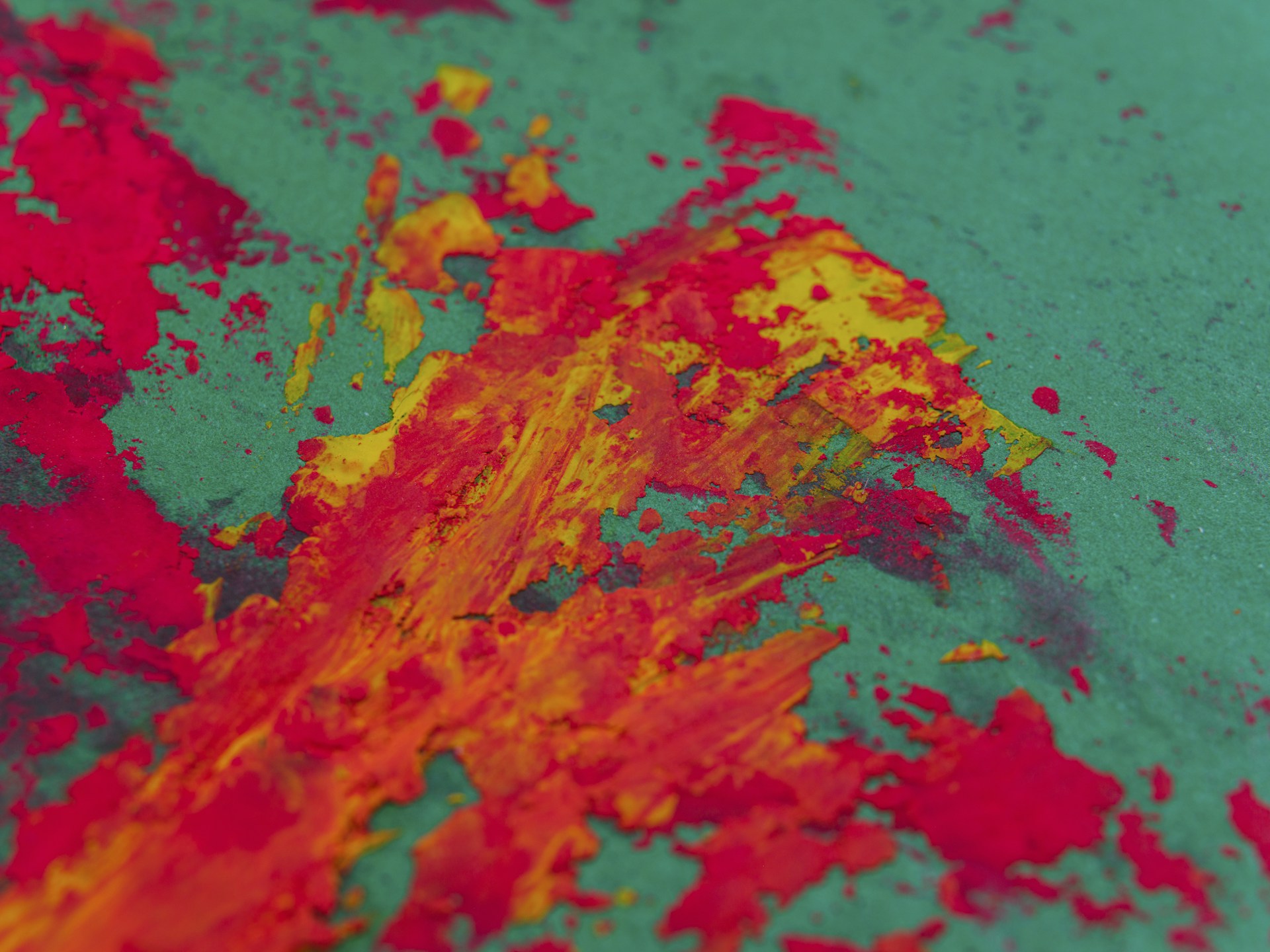 A vibrant abstract painting with bold brush strokes and a clean, minimalist background.