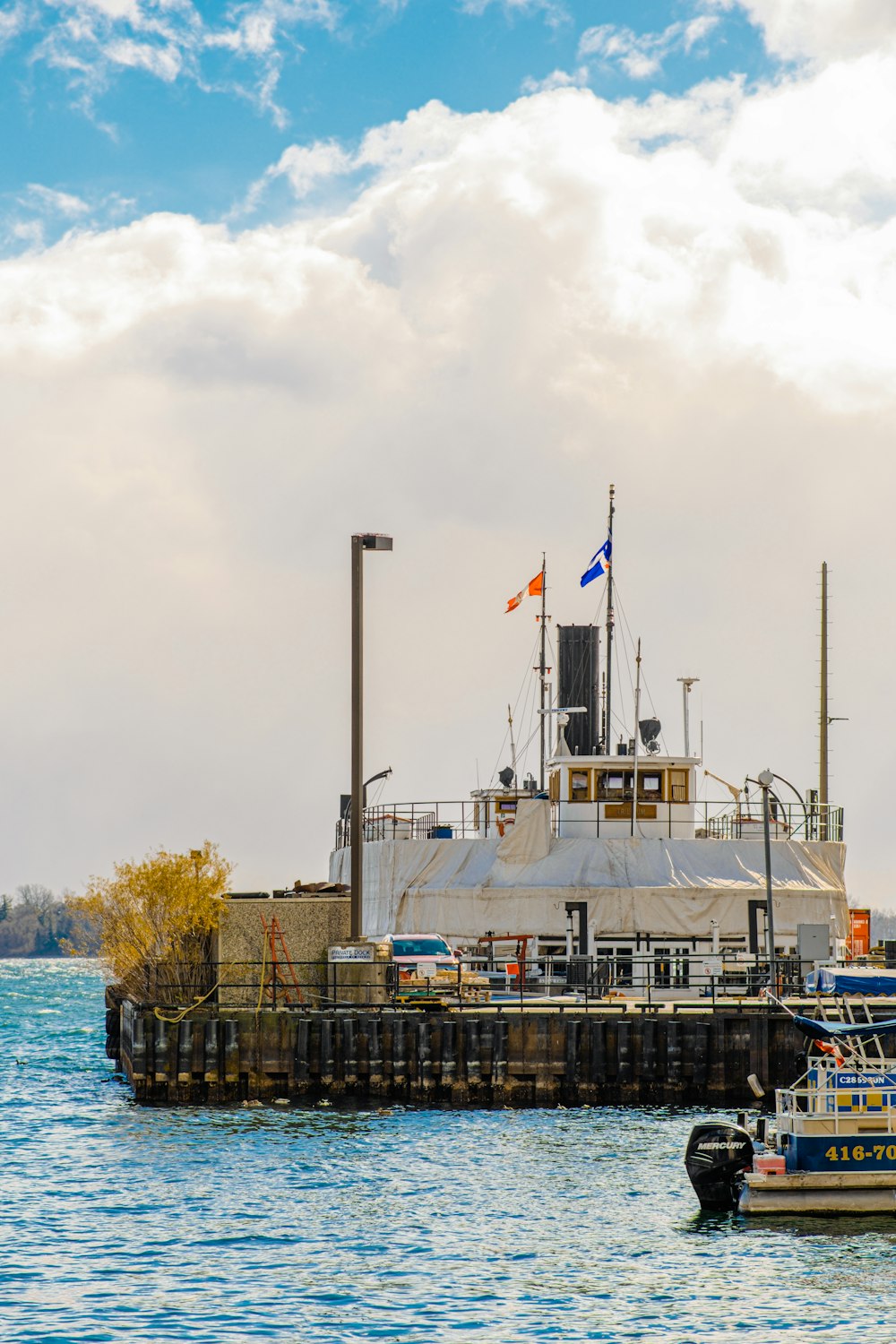 a boat docked at a pier