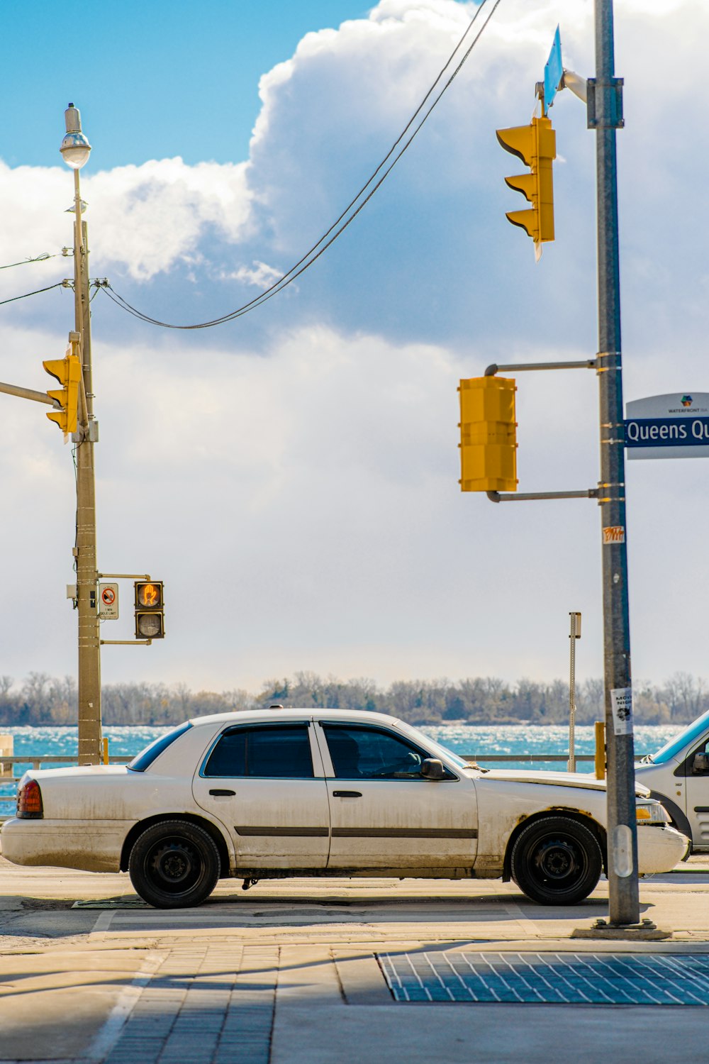 a car is parked on the side of the road