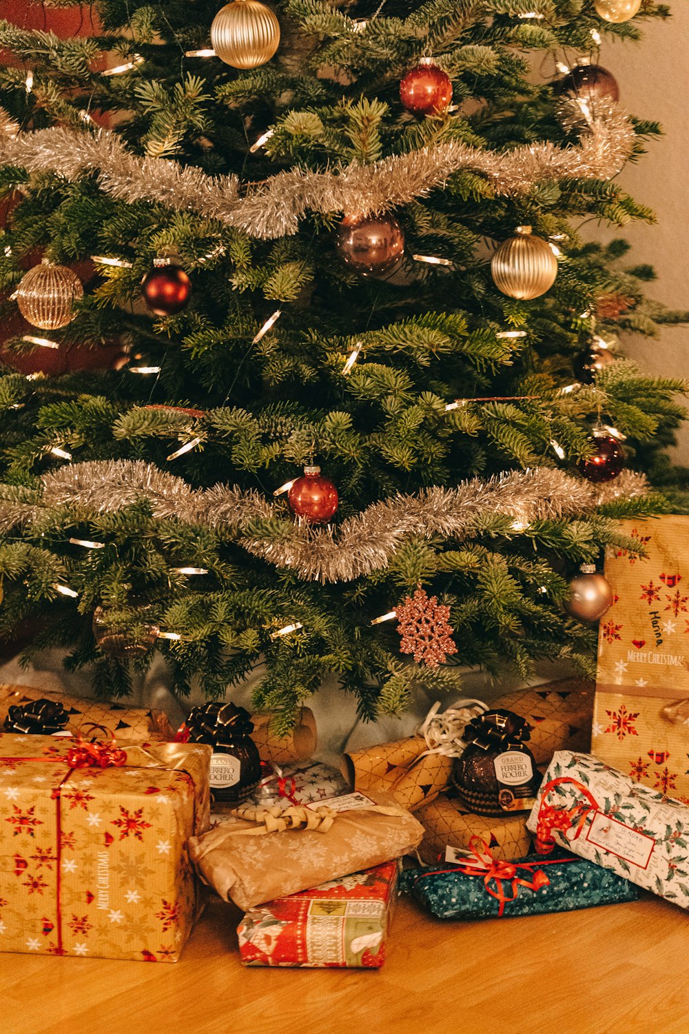 presents under a christmas tree