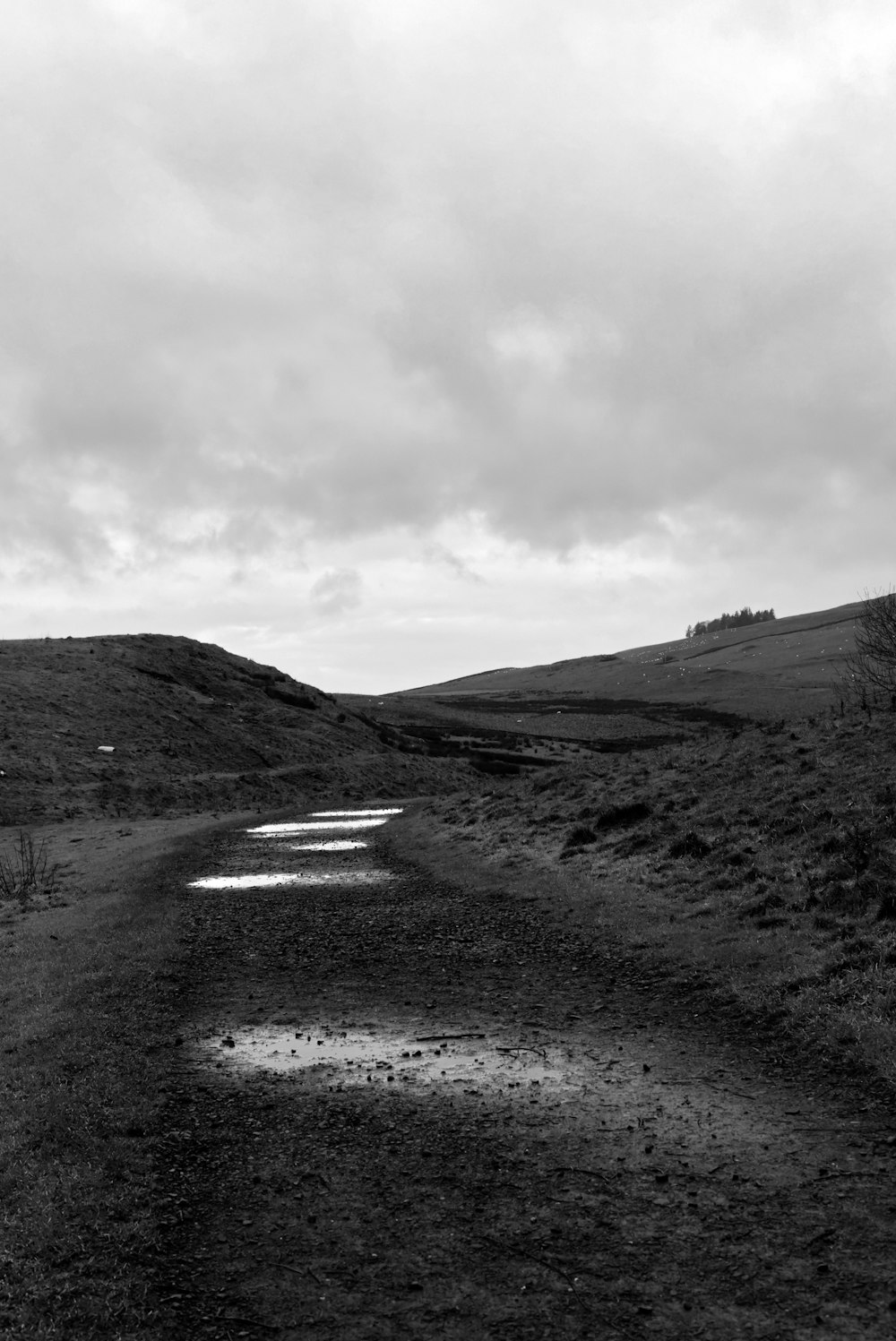 a landscape with hills and a body of water