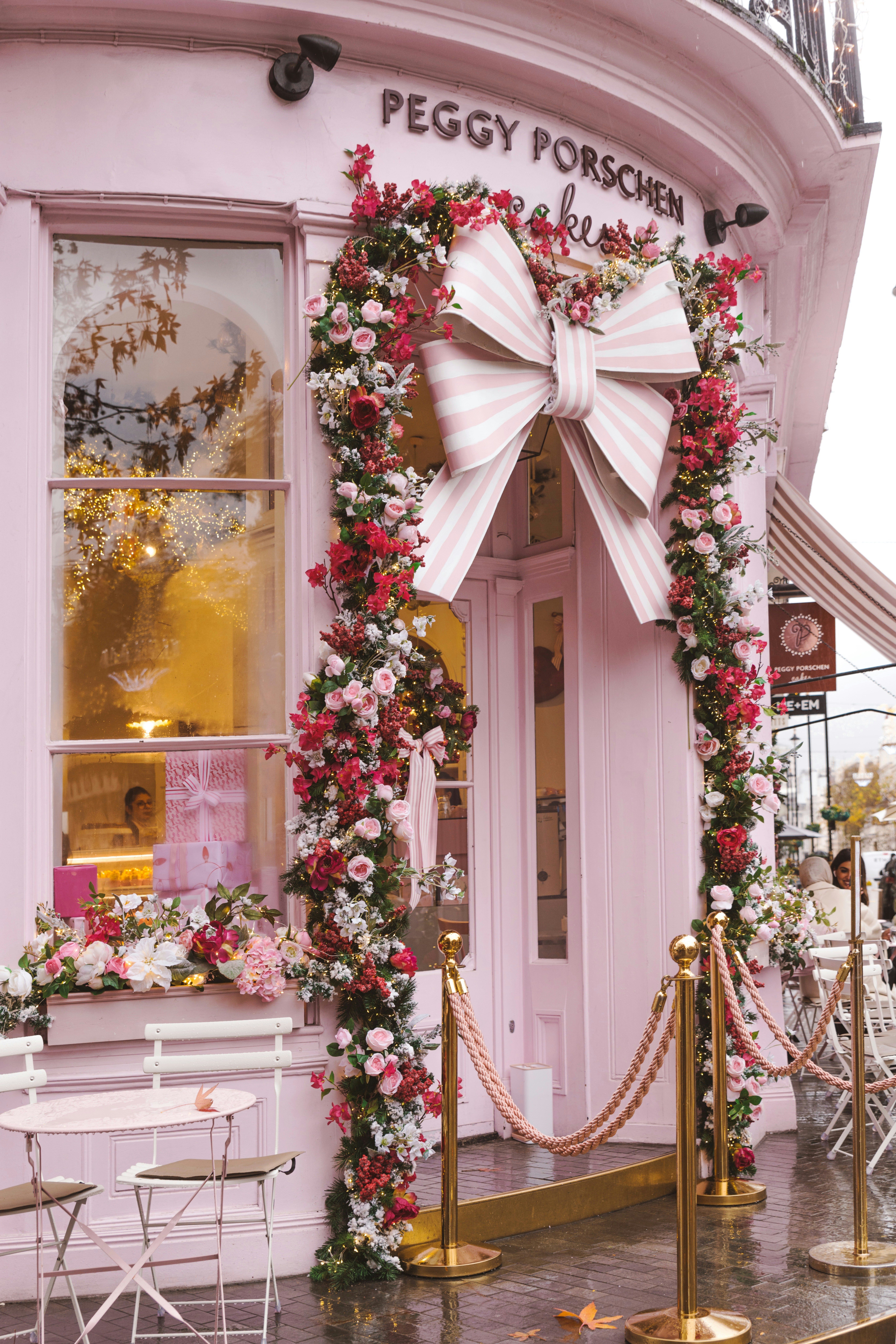 a decorated building with a large tree