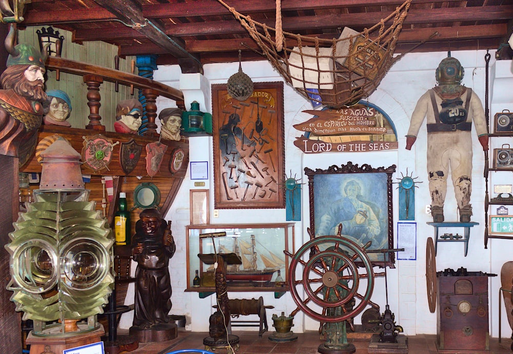 a room is filled with antique items