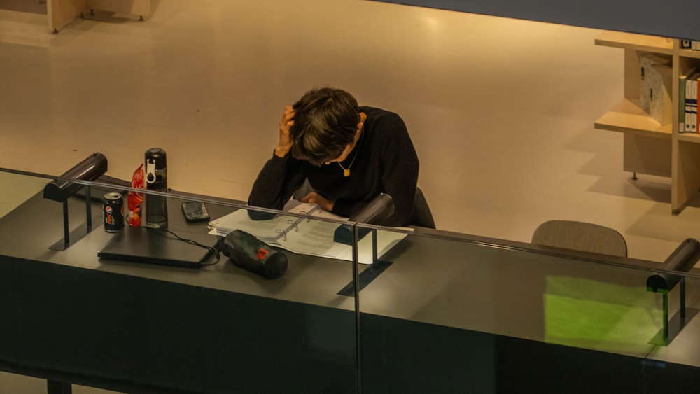 a person sitting at a desk