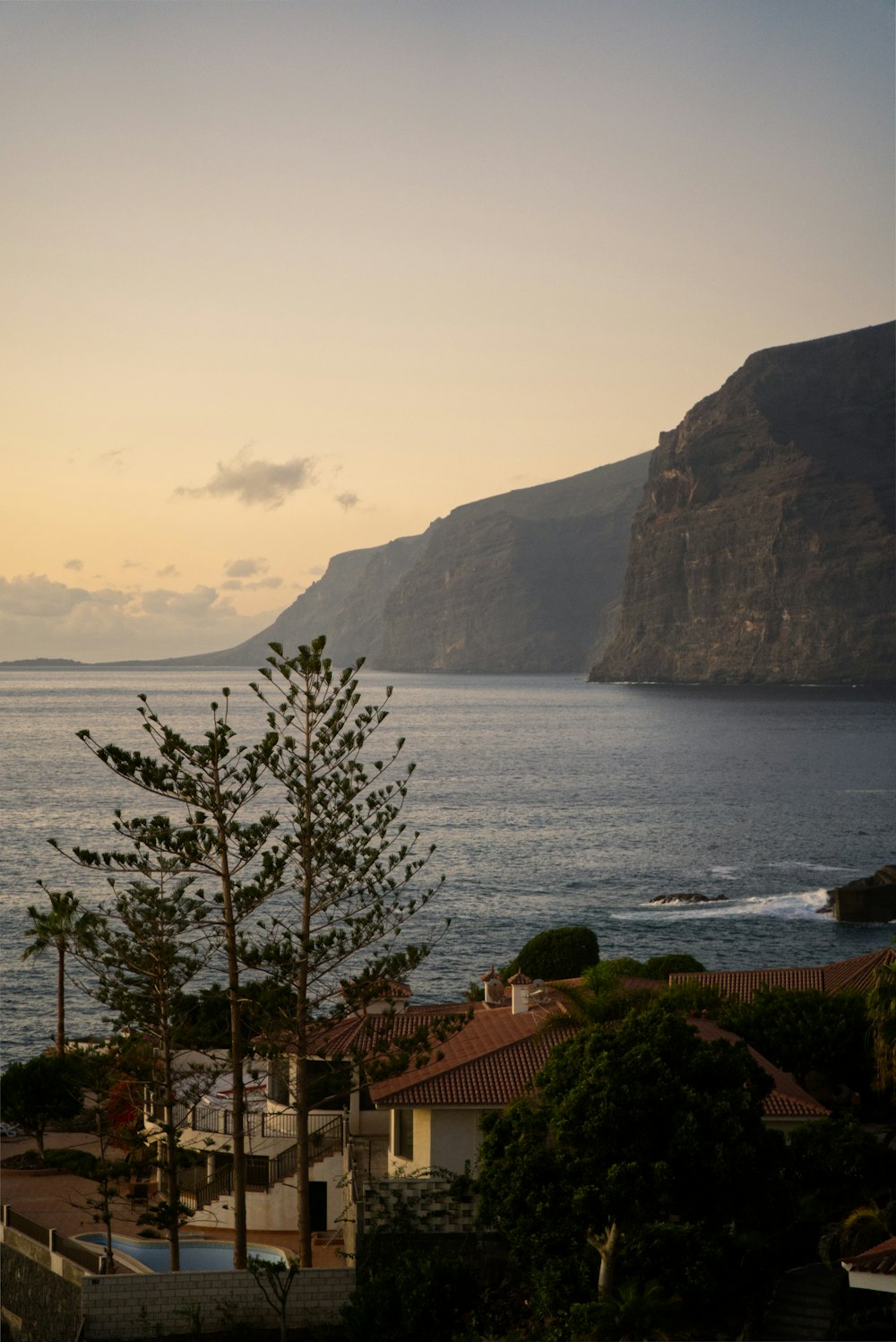 a body of water with buildings and trees by it