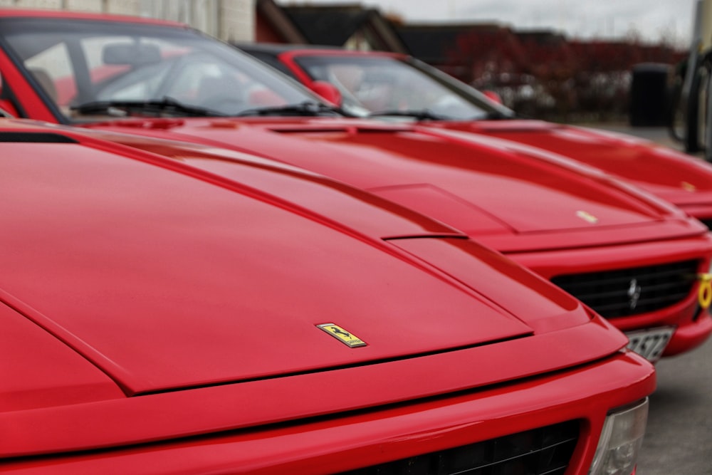 the front of a red car