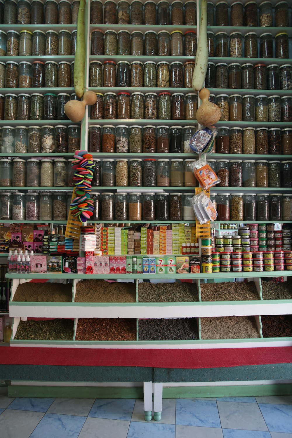 shelves of food on a store