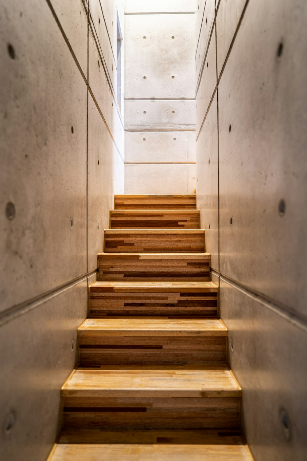 a wooden staircase in a building