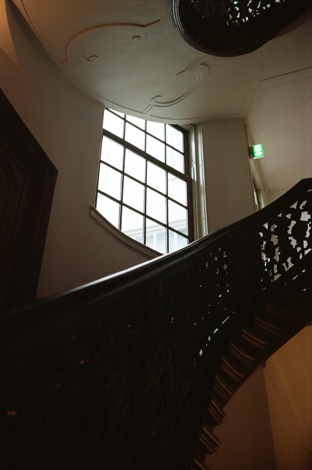 a staircase with a window