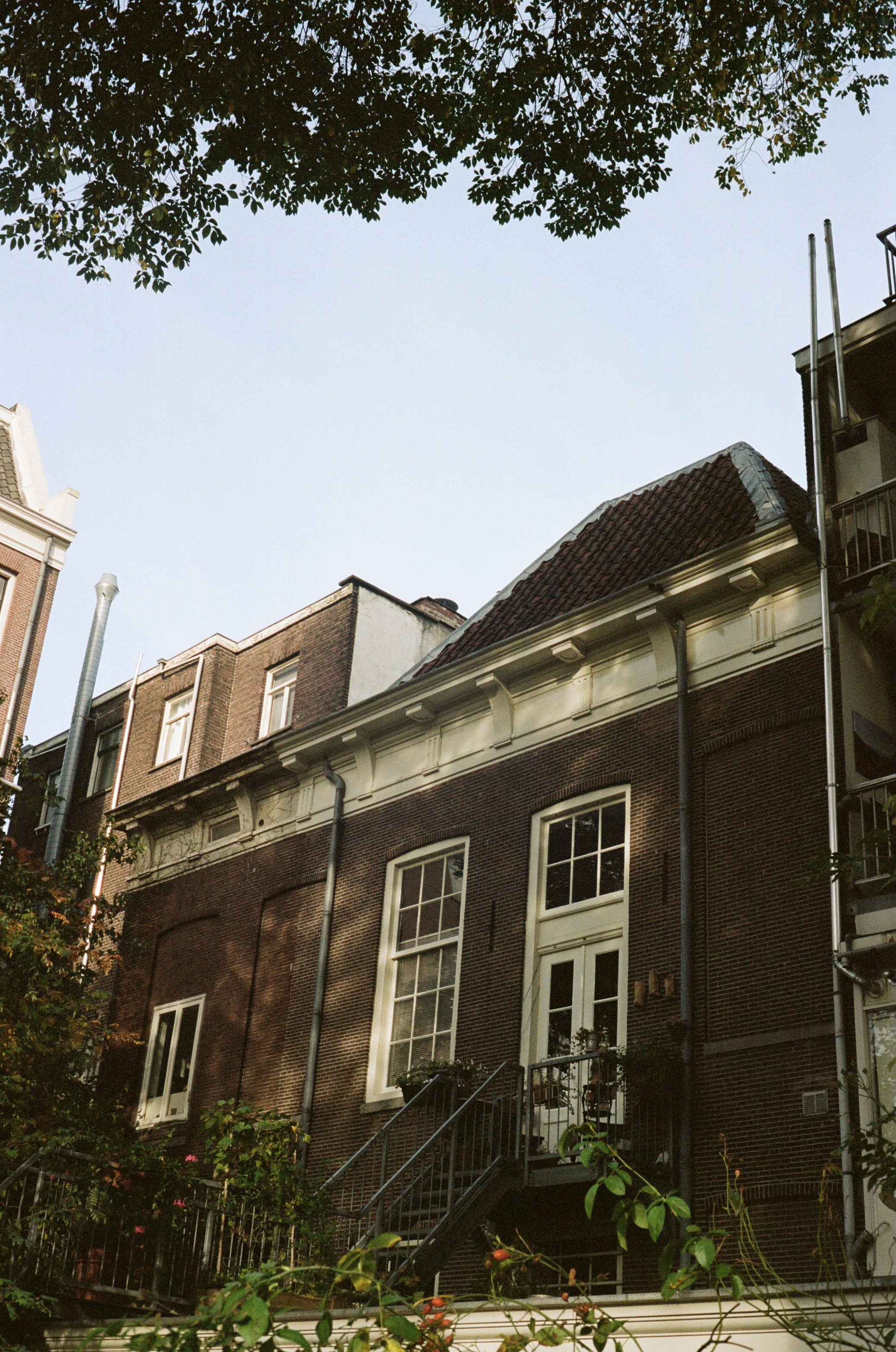 a brick building with a staircase