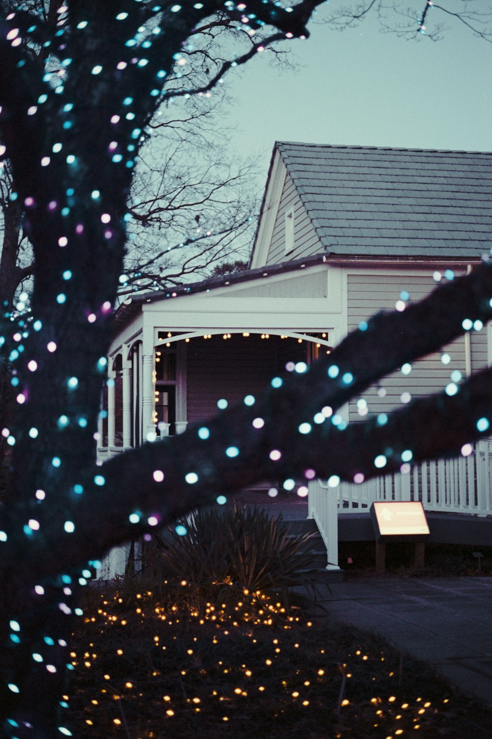 Une maison avec des lumières de Noël