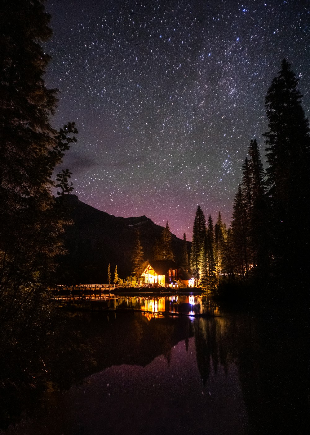 a house with lights at night