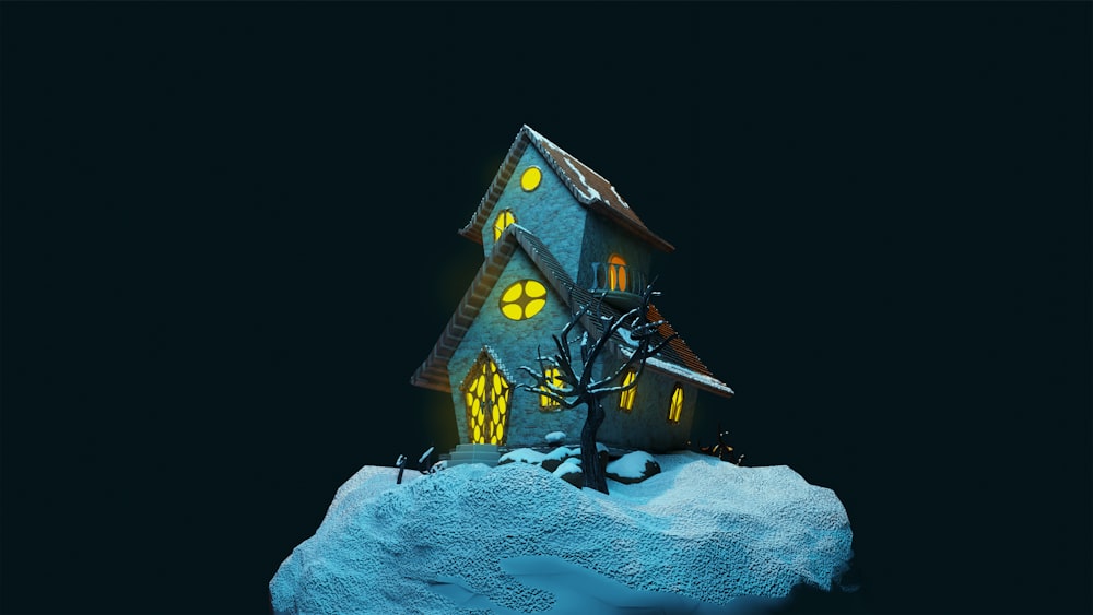 a house on a snowy hill