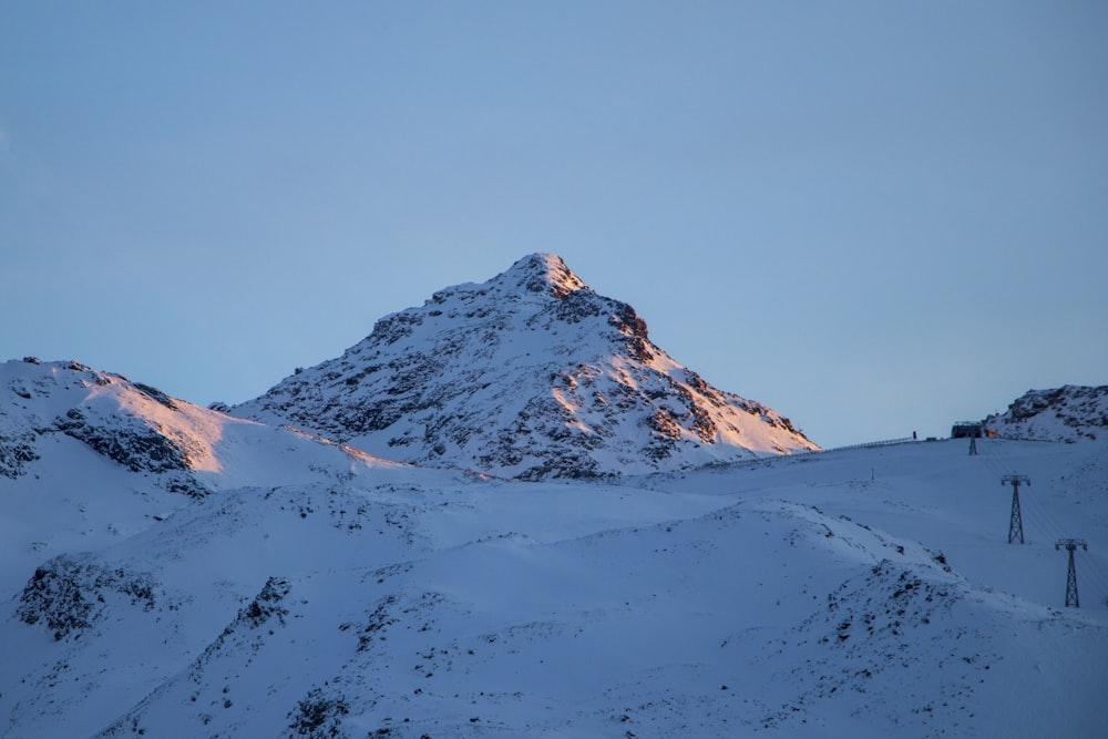 a snowy mountain with a blue sky