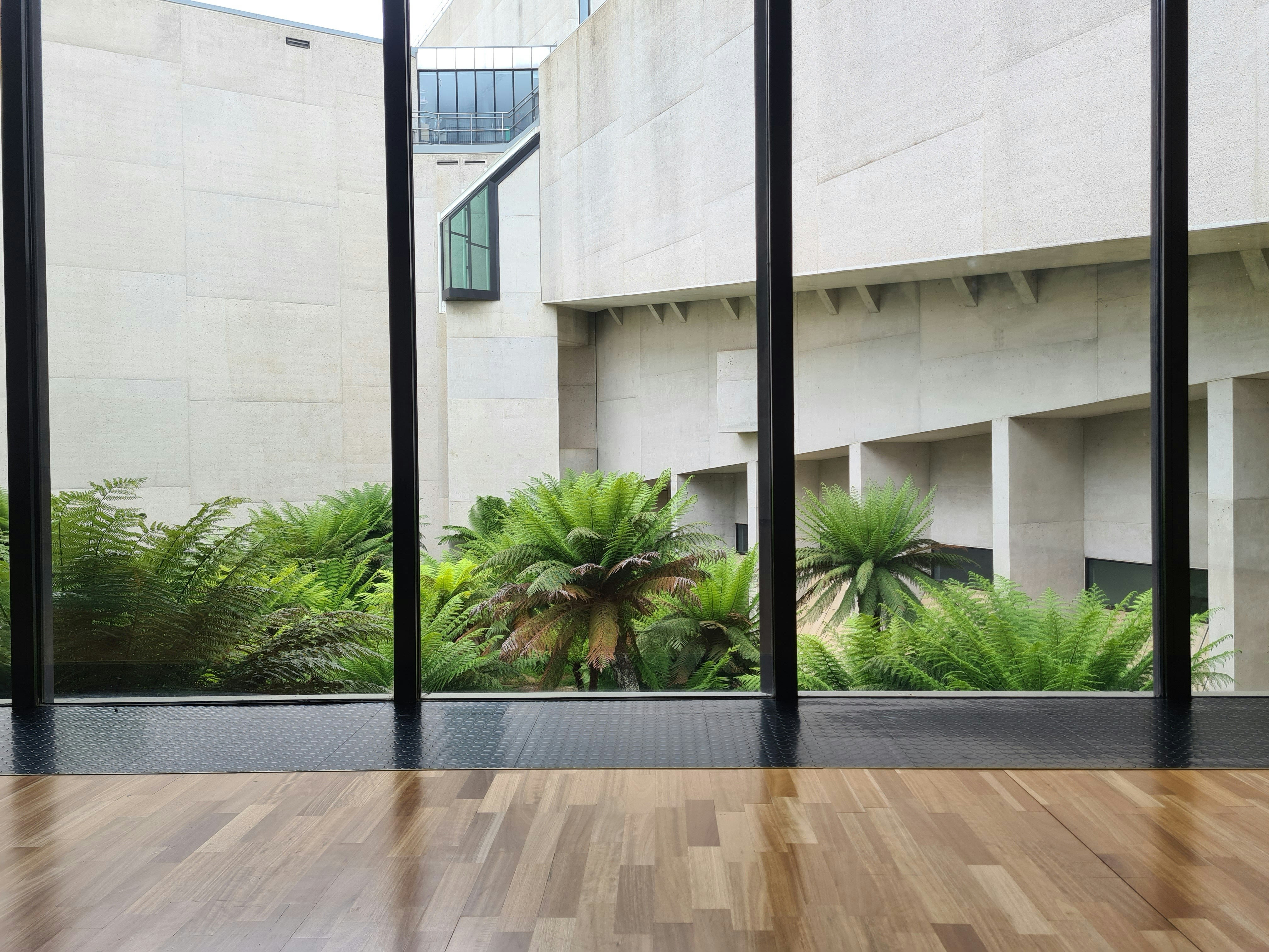 a building with a large glass window