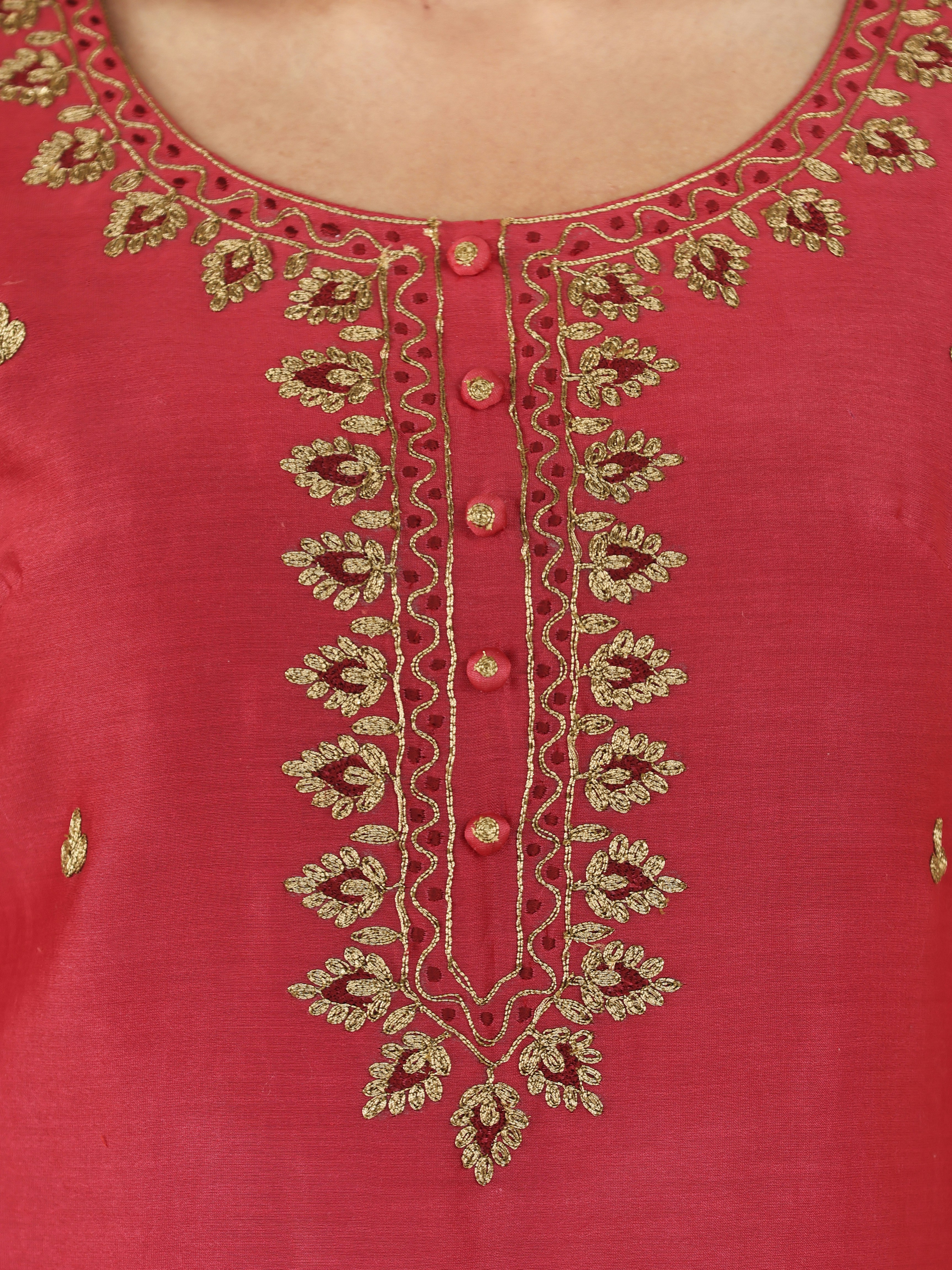 Kurta embroidery close-up showing zari border work detail