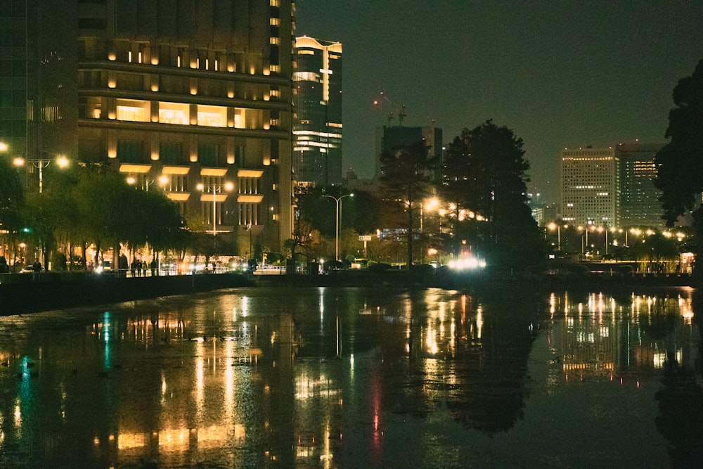 a body of water with buildings along it