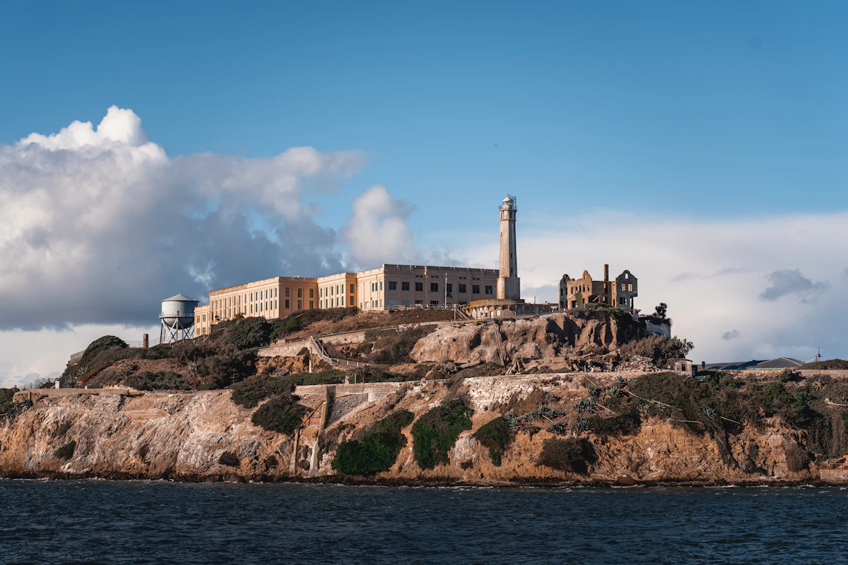 Alcatraz Island rising from San Francisco Bay