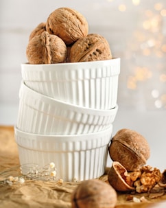 a white bucket of nuts