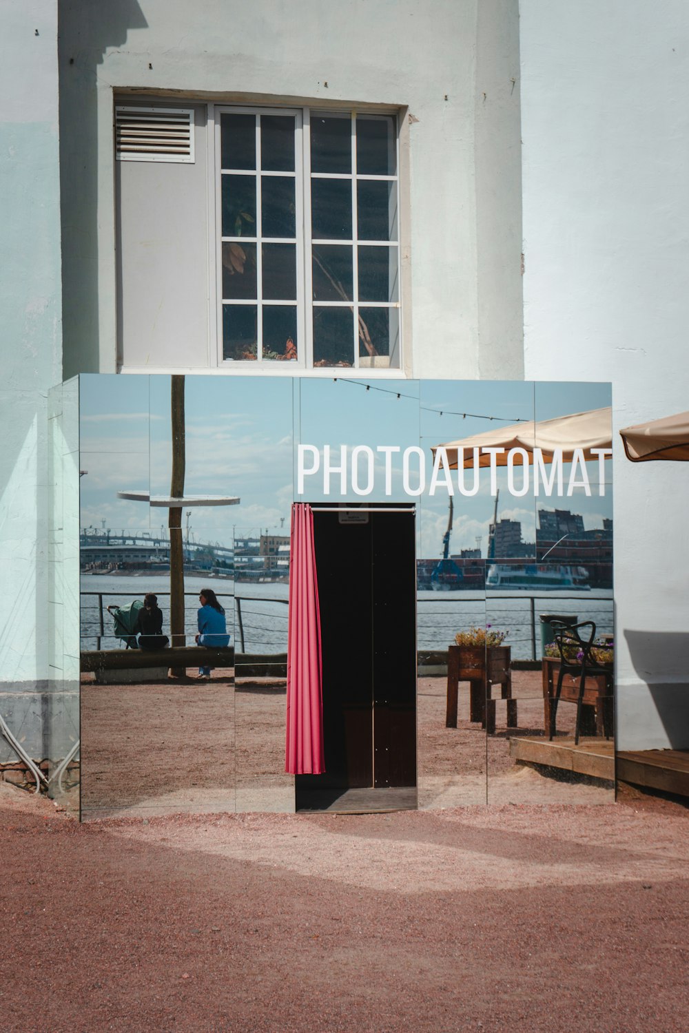 a building with a red booth