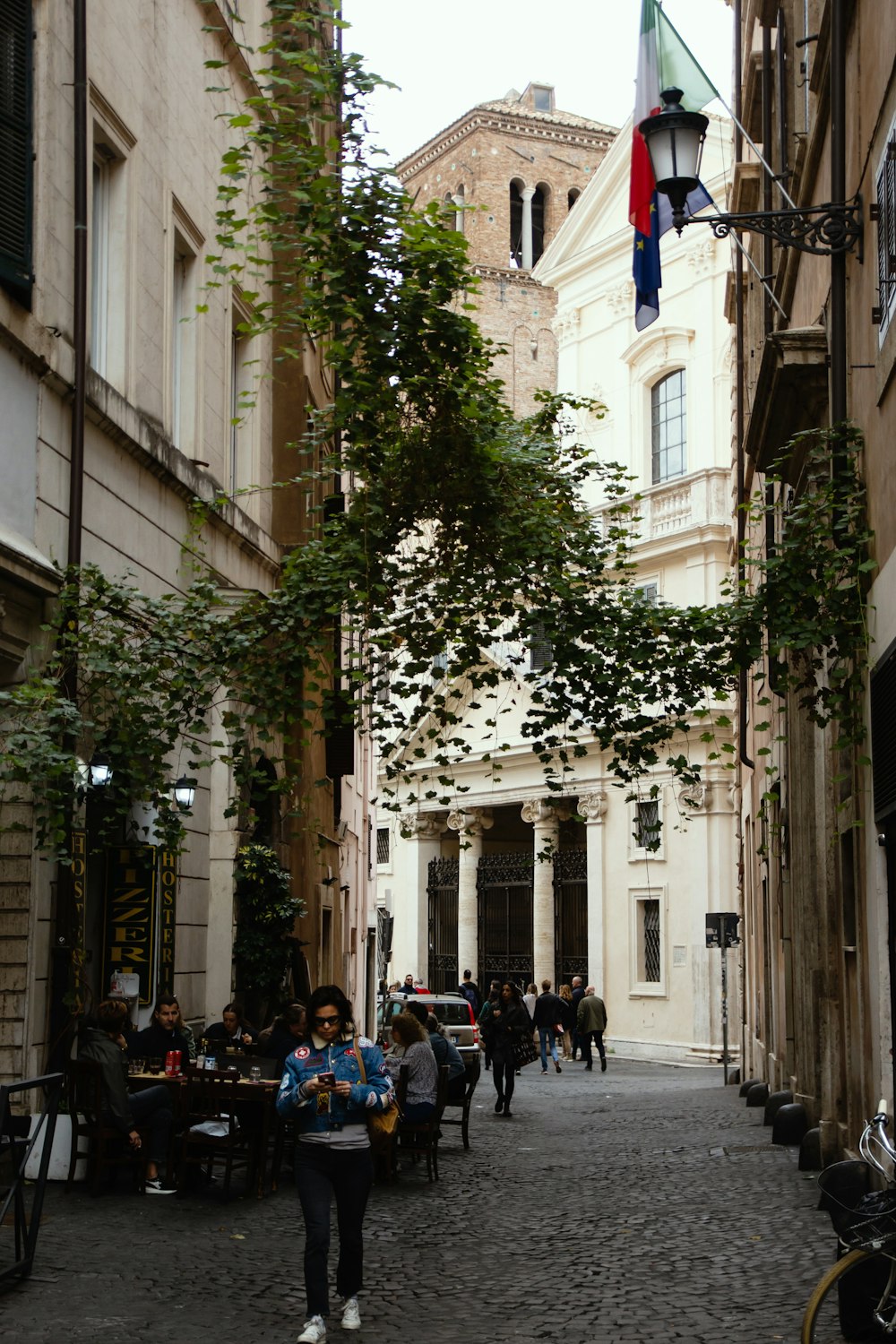 a person walking down a street