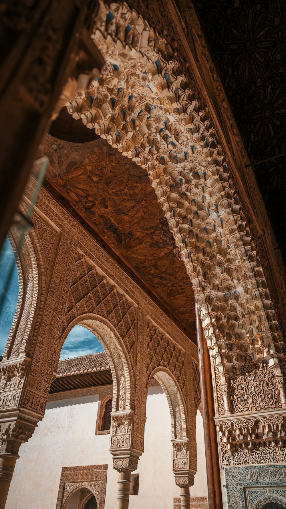 a large ornate ceiling with many arches