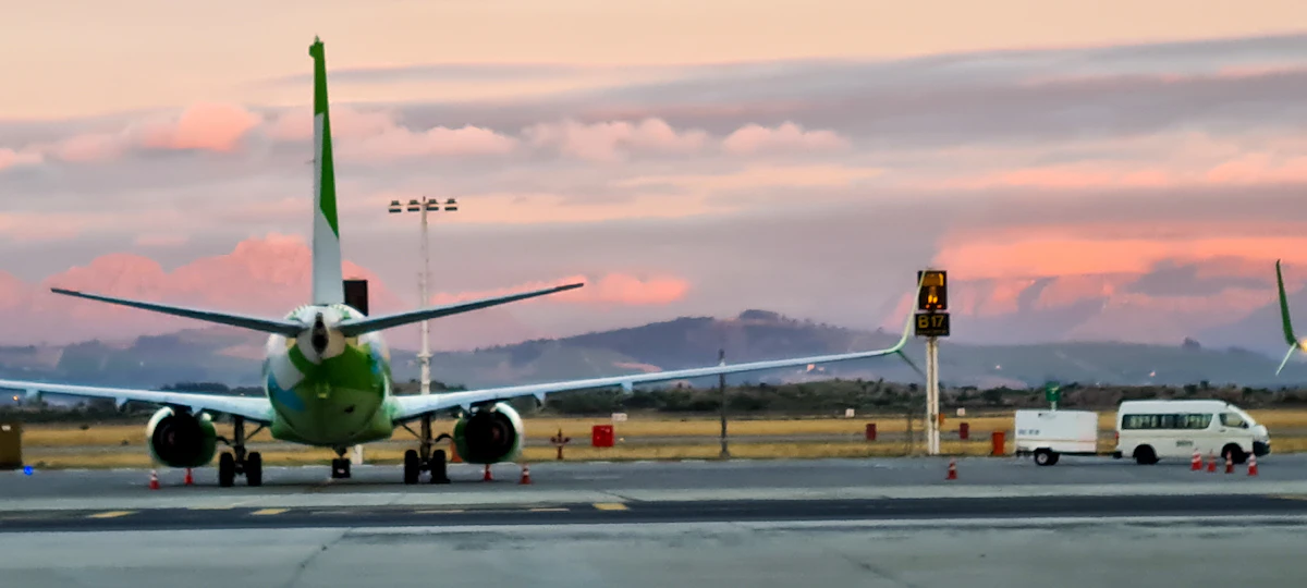 An airplane on an African runway