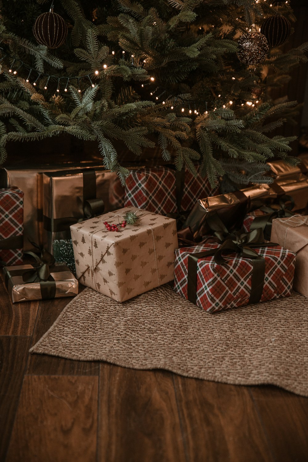 presents under a christmas tree