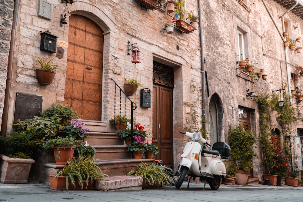 a motorcycle parked on the side of a street