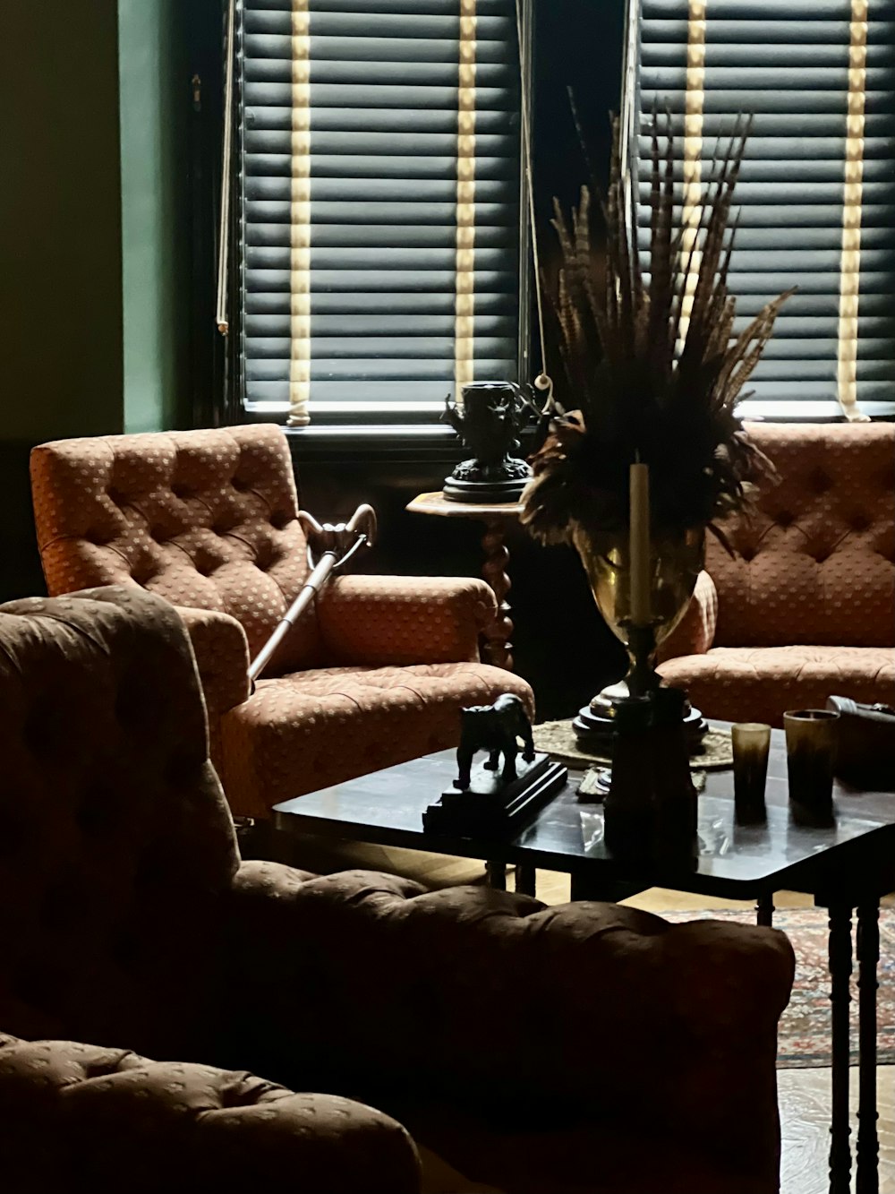 a living room with a couch and a coffee table