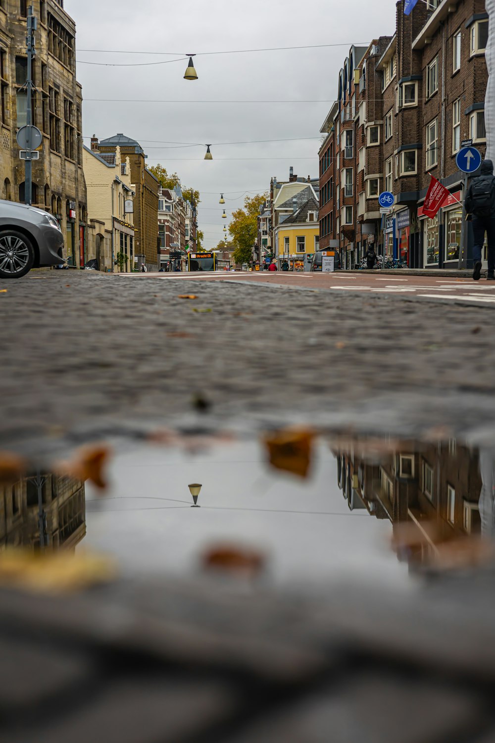 a puddle on a street