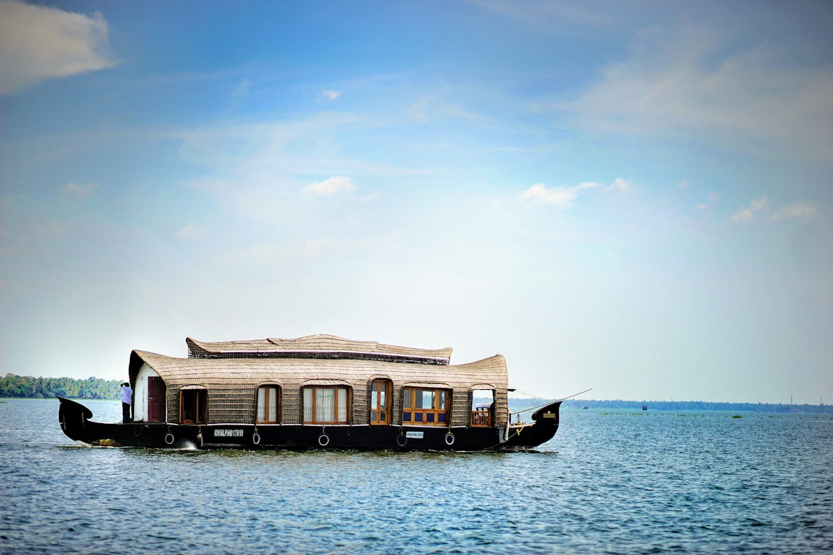 A houseboat at dusk