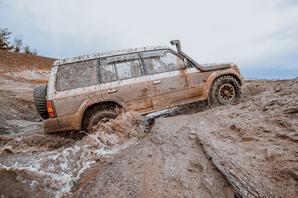 a car stuck in a muddy area