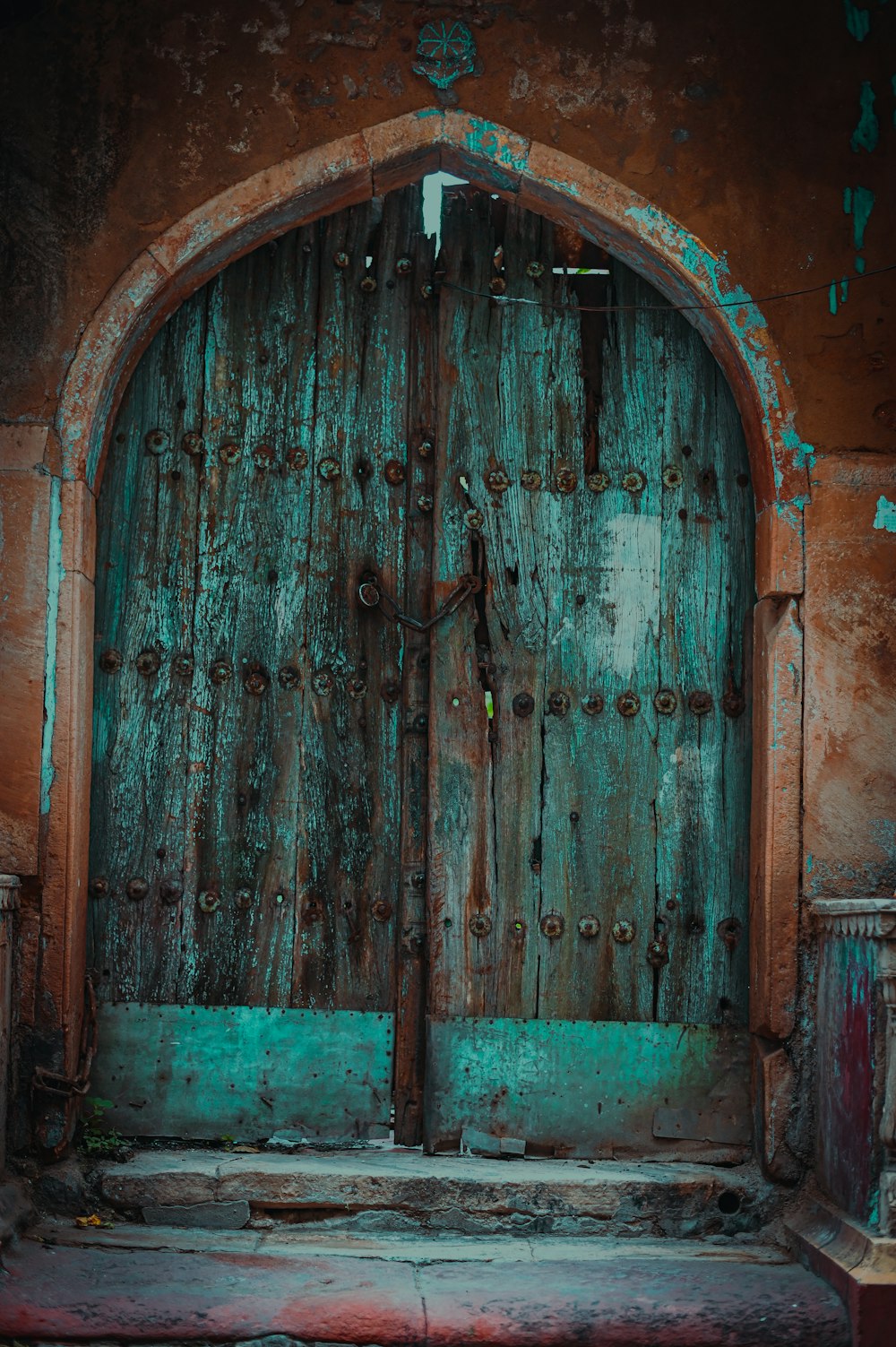 a large green door