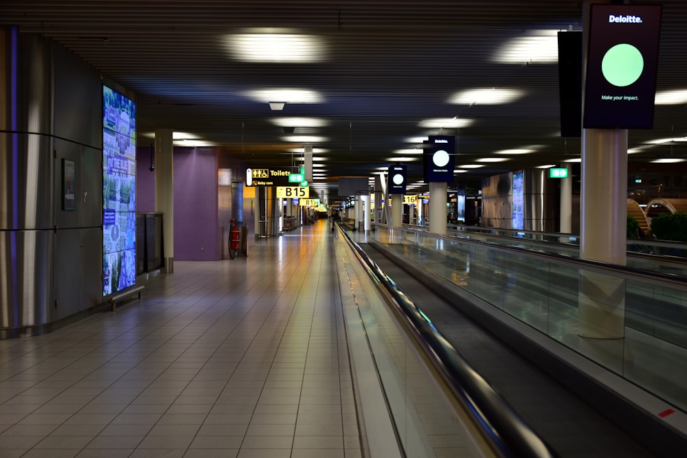 a long hallway with lights