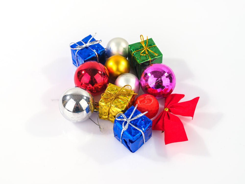 a group of colorful ornaments