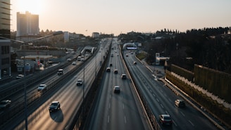 a highway with many cars