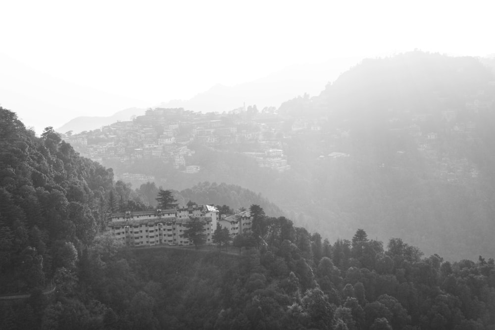 a large building on a hill