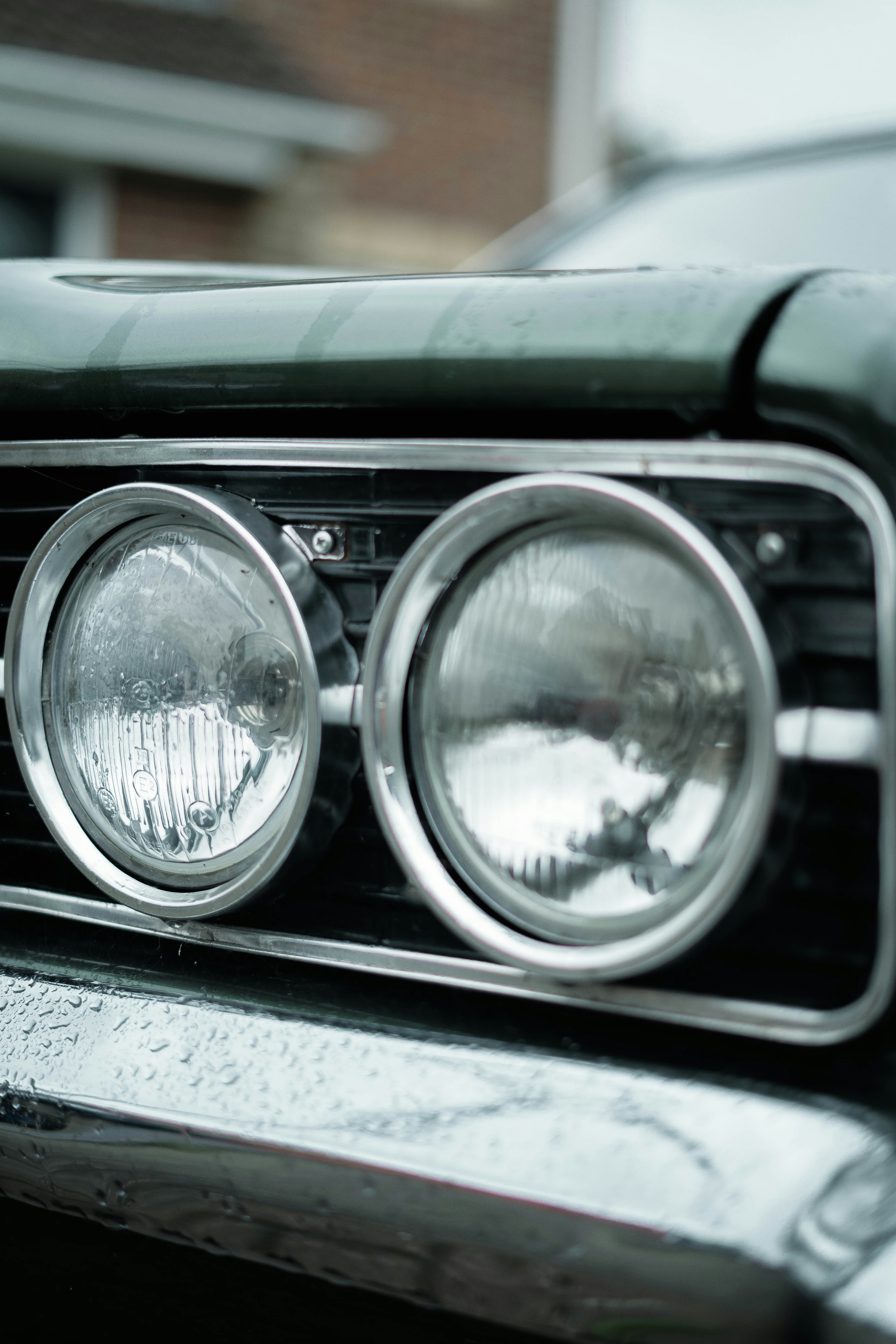 a close up of a car headlight